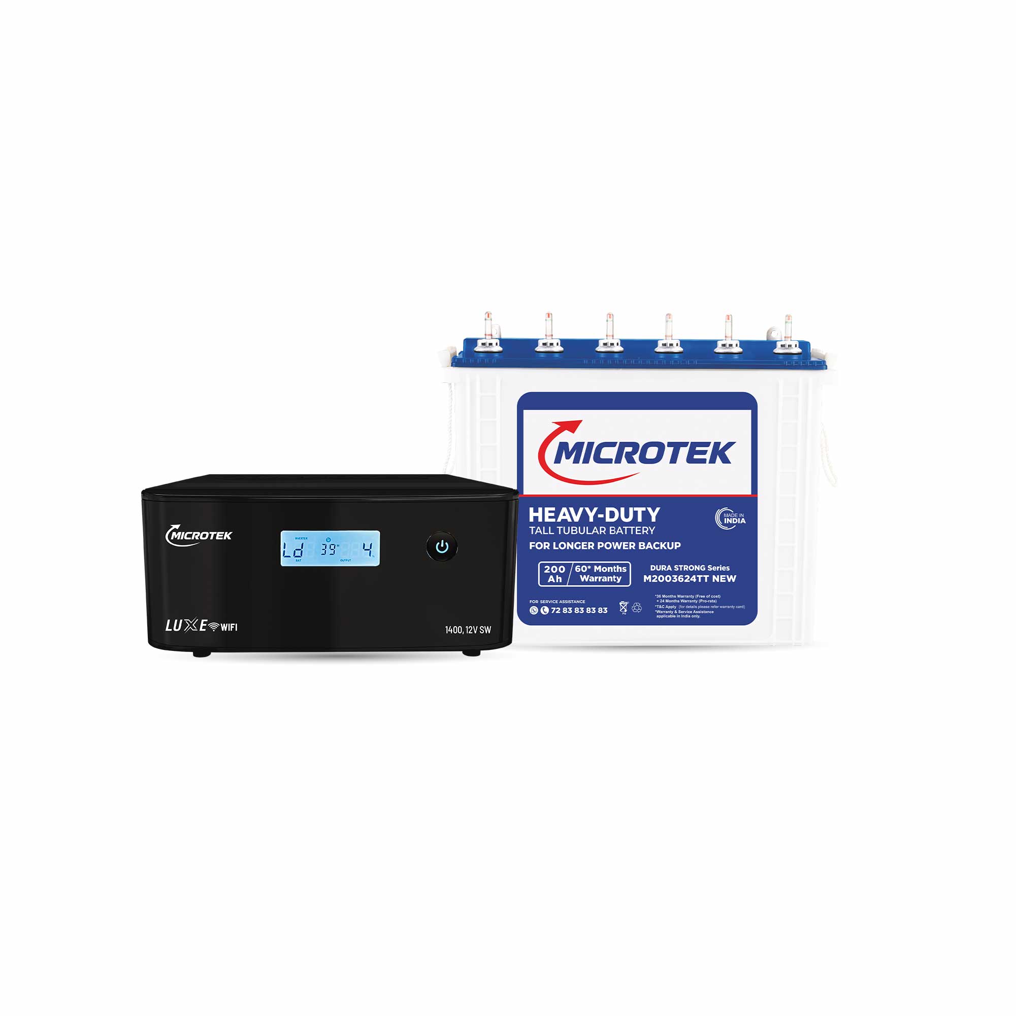 Microtek Inverter with Battery Combo for Home, Office & Shops | Luxe WiFi 1400 12V Pure Sine Wave 1100VA + M2003624TT 200Ah Tubular Battery |