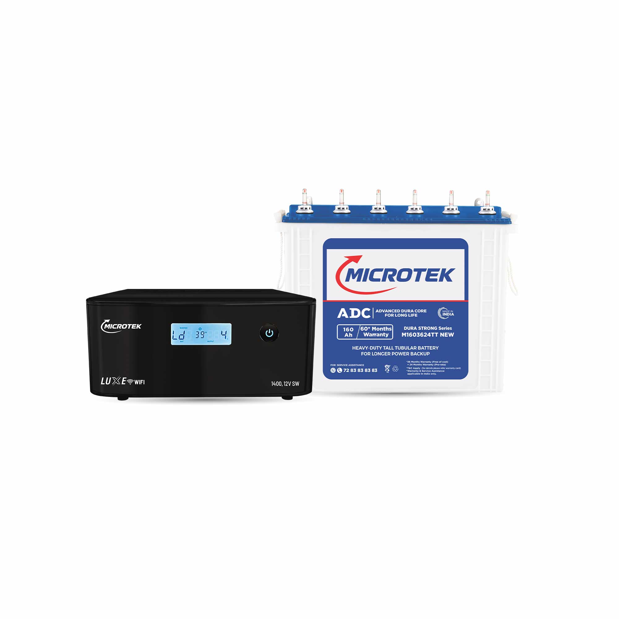 Microtek Inverter with Battery Combo for Home, Office & Shops | Luxe WiFi 1400 12V Pure Sine Wave 1100VA + M1603624TT 160Ah Tubular Battery |
