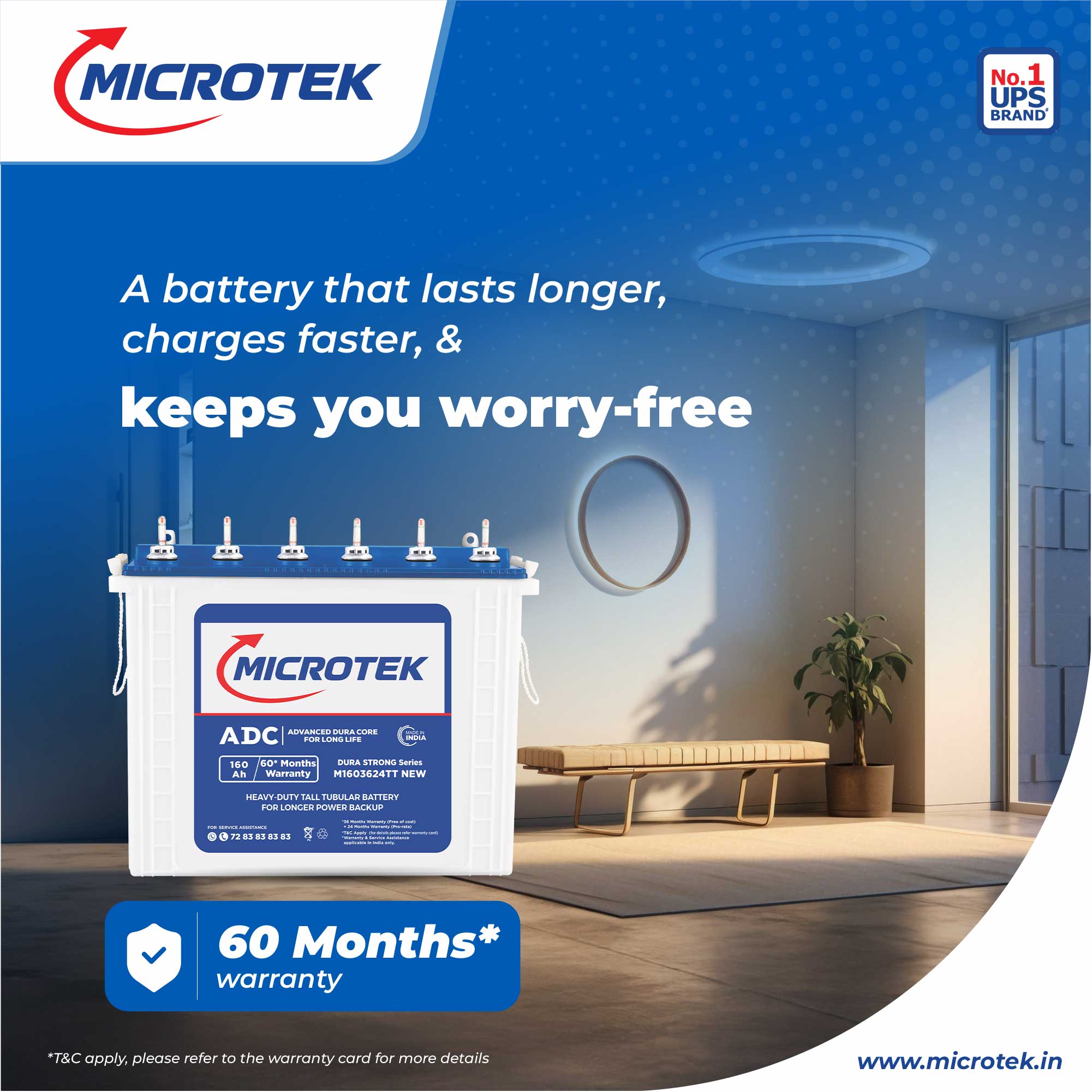 Microtek Inverter with Battery Combo for Home, Office & Shops | Luxe WiFi 1400 12V Pure Sine Wave 1100VA + M1603624TT 160Ah Tubular Battery |