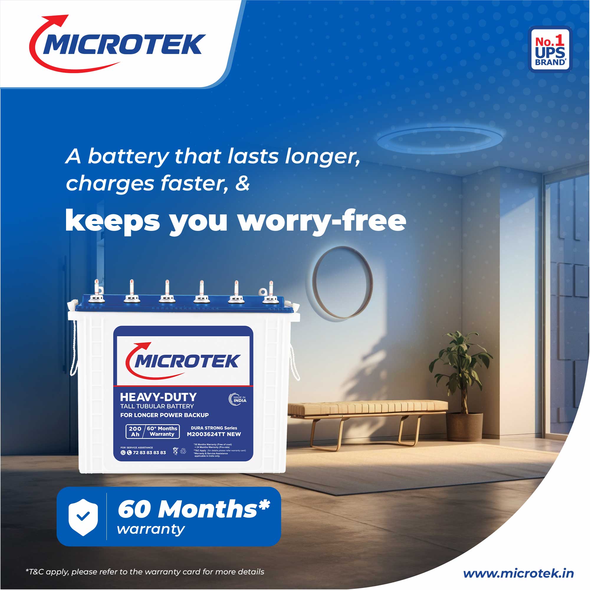 Microtek Inverter with Battery Combo for Home, Office & Shops | Luxe WiFi 1400 12V Pure Sine Wave 1100VA + M2003624TT 200Ah Tubular Battery |