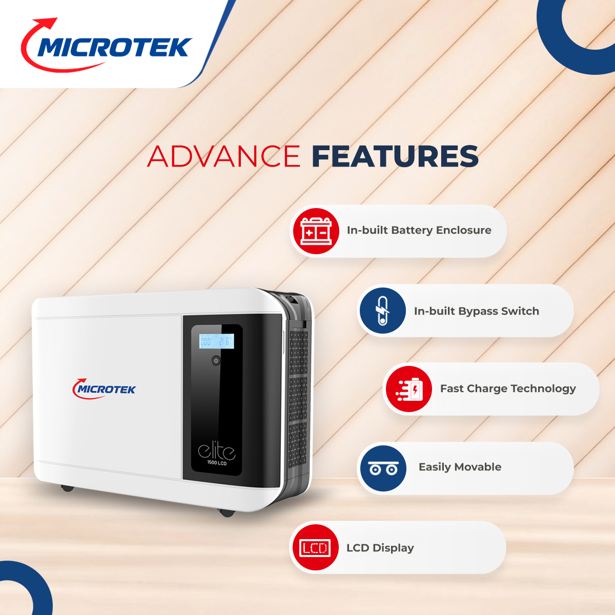 Microtek MTKTV1K5S Elite UPS Inverter- 1500 LCD 12V SW