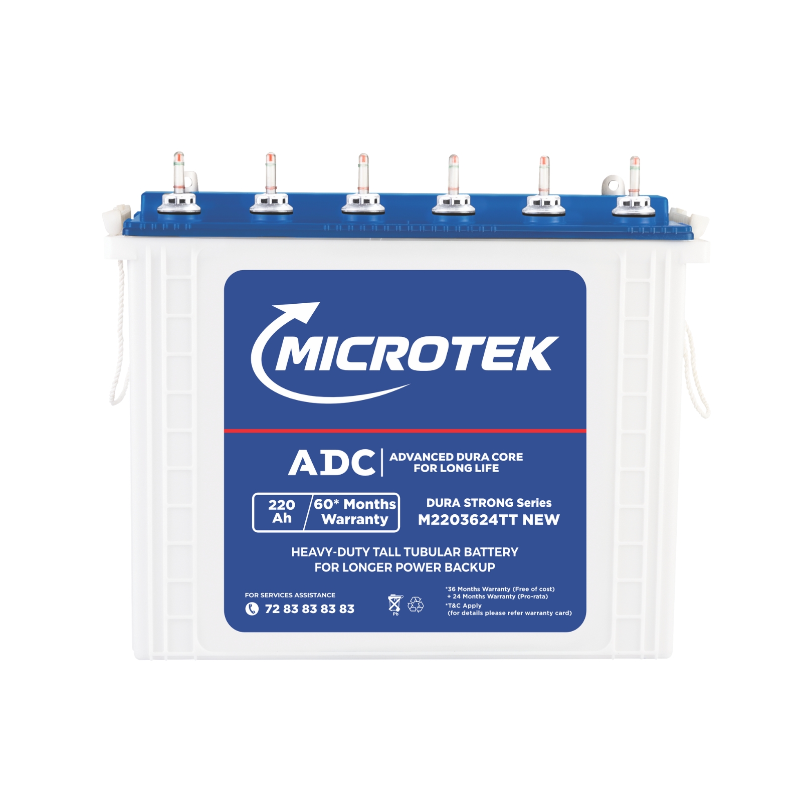 Microtek Dura Strong M2203624TT | 220Ah Tall Tubular Inverter Battery with ADC Technology