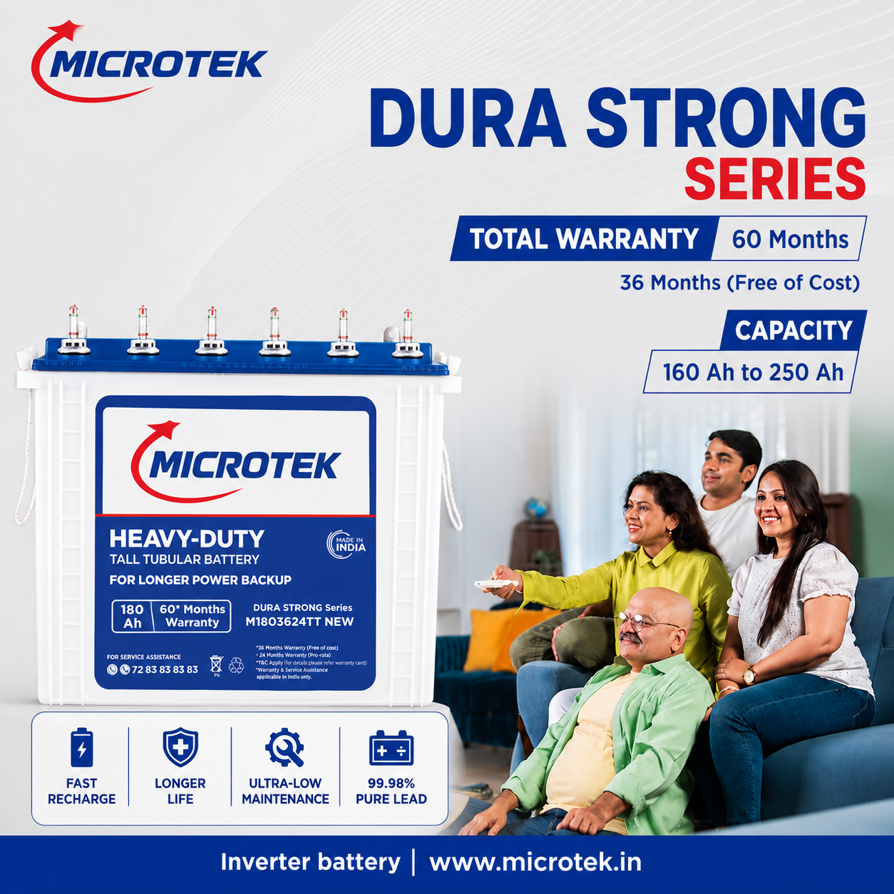 Microtek Dura Strong M1803624TT | 180AH Inverter Battery with ADC Technology