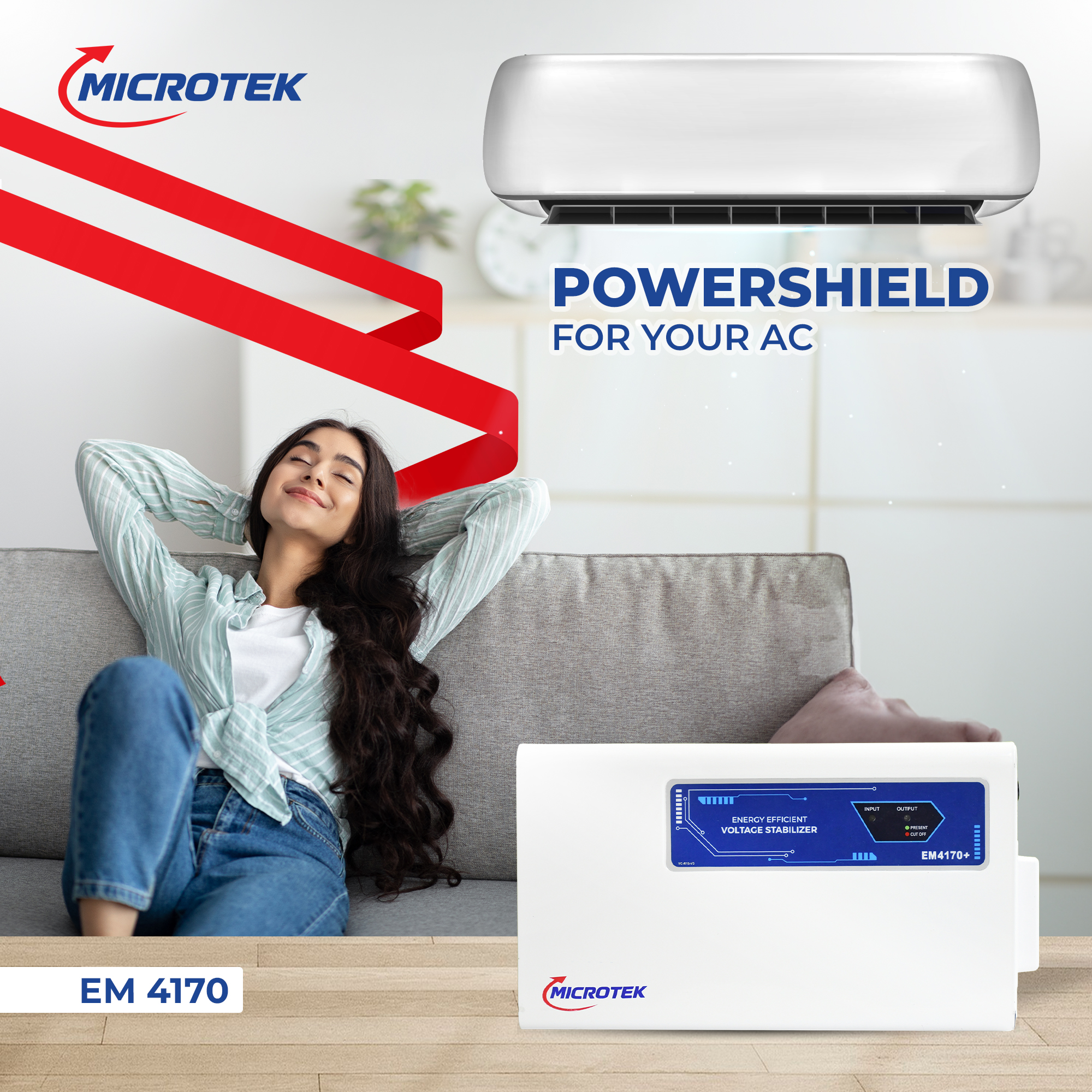 Microtek EM4170+ Voltage Stabilizer for Up to 1.5 Ton Air Conditioner | 170V-270V Working Range | LED Display