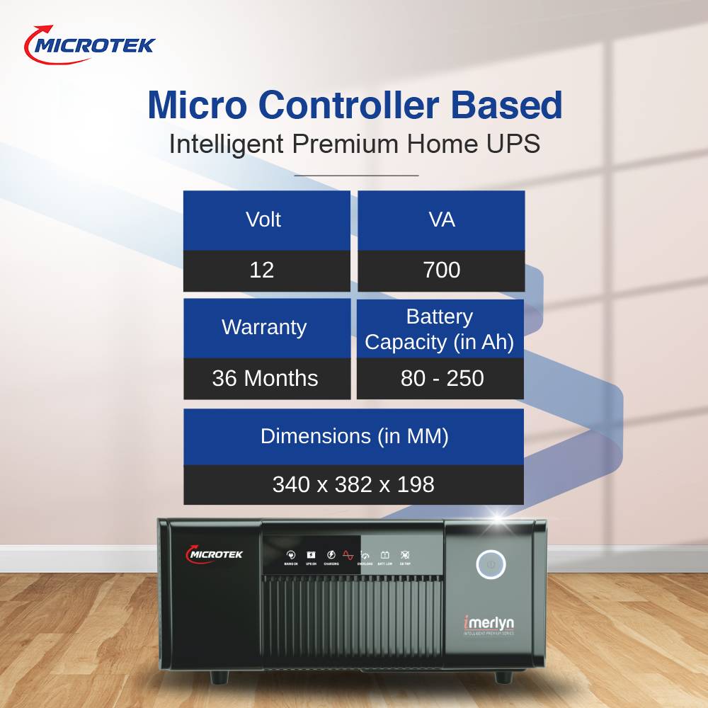 Microtek iMERLYN UPS 850 (12V) | Pure Sine Wave Inverter | 700VA/560W UPS for Home