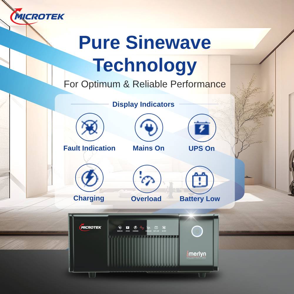 Microtek iMERLYN UPS 850 (12V) | Pure Sine Wave Inverter | 700VA/560W UPS for Home