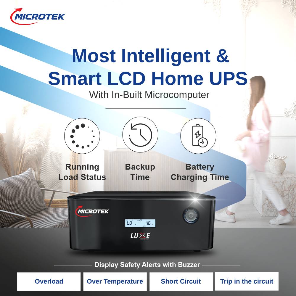 Microtek UPS LUXE 1000 (12V) | Pure Sine Wave Inverter | 800VA/640W UPS for Home