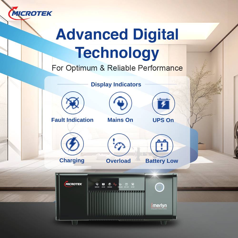Microtek iMERLYN UPS 1050 (12V) | Advanced Digital Wave Inverter | 900VA/725W UPS for Home
